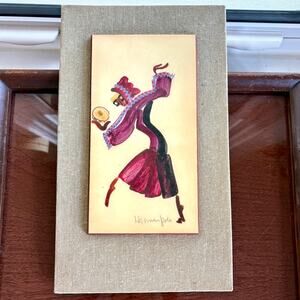 Vintage Pola Weizman Judaic Painting of Woman Figure, Signed Folk Art Plaque